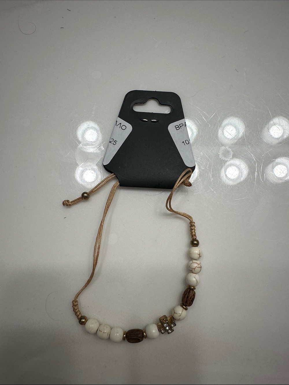 FROM GREECE Beaded Adjustable Bracelet in White and Brown